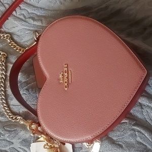 Coach Heart Crossbody In Colorblock Shoulder Bag Pink-New!!With Bear Keychain